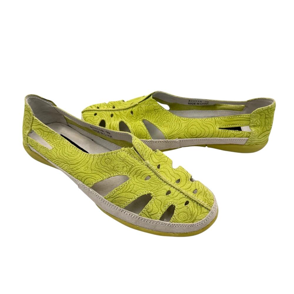 Berne Mev Austin Lime Green Embossed Suede Leather Slip On Flat Comfort Shoes